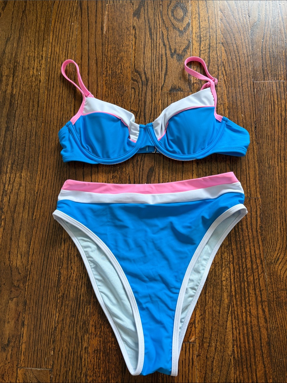 Cupshe Blue Bikini with Pink and White Trim